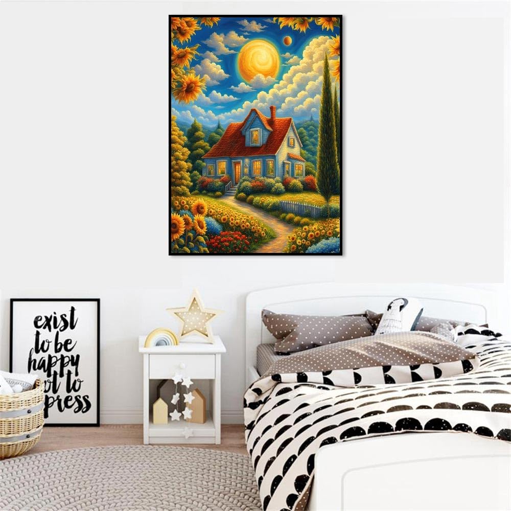 Landscape Paint by Numbers Kit for Adults, Spring Scenery Paint by Number on Canvas Without Frame, DIY Sunflower Oil Painting for Home Wall Decor(16x20inch) Clendo