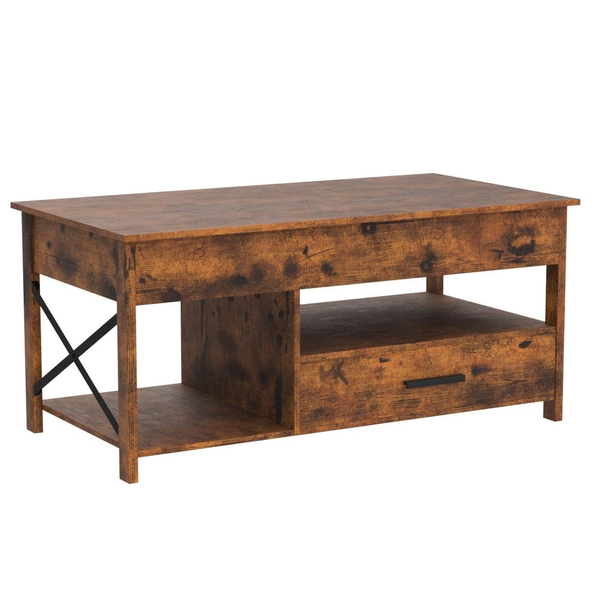 WLIVE Lift Top Coffee Table for Living Room,Coffee Table with Storage,Hidden Compartment and Metal Frame, Central Table for Reception Room,Rustic Brown WLIVE