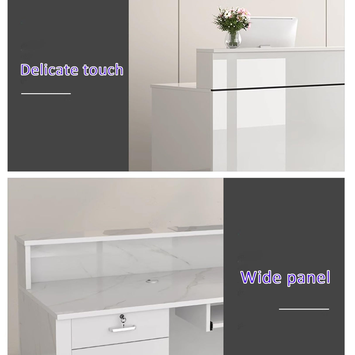 JKGHK Reception Desk, Front Desk Reception Counter with Locking Drawer, Retail Counter with Storage Cabinet, Simple Retail Counter Checkout Counter for Lobby Store Office(White+Gold,60x45cm) JIAOCKJIAO