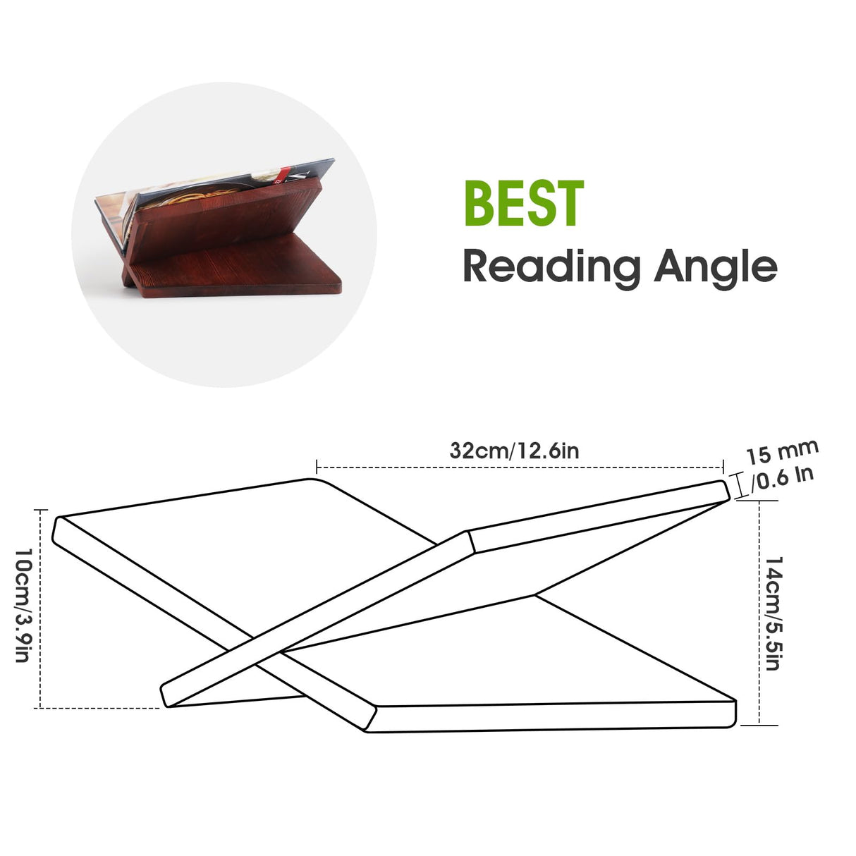Wood Book Stand for Reading - 15° Angle Book Display Stand for Cookbooks, Textbooks, Sheet Music & Tablets, Magazines (Redwood) Onzsiefa