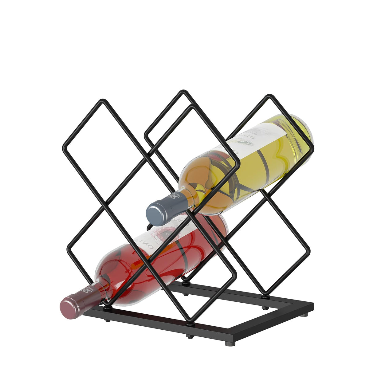 KOKSTOP Countertop Wine Rack, 6 Bottles Wine Storage Capacity, Modern Corner Metal Wine Bottle Holder for Bar, Cabinet, Pantry, Tabletop Wine Racks for Cup and Water Bottle – Black KOKSTOP