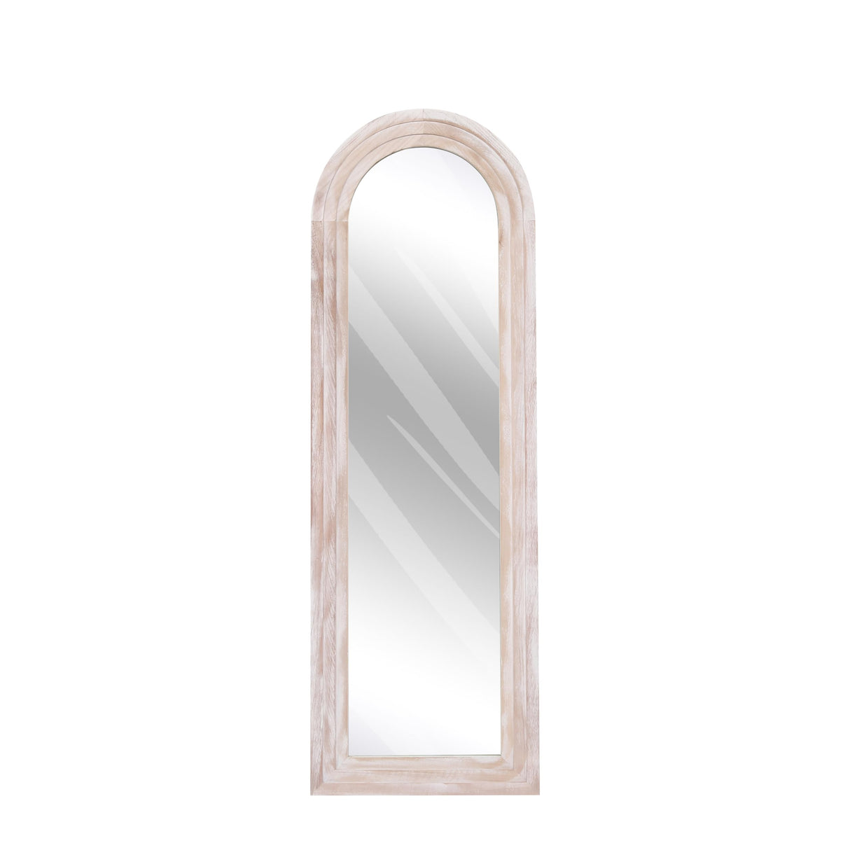 ZHUNFA Arched Full Length Mirror with Solid Wood Frame, 65x22 Farmhouse Wall Mirror Full Length with Stand, Vertical Hanging, Leaning Standing for Bedroom, Living Room, Rustic White ZHUNFA