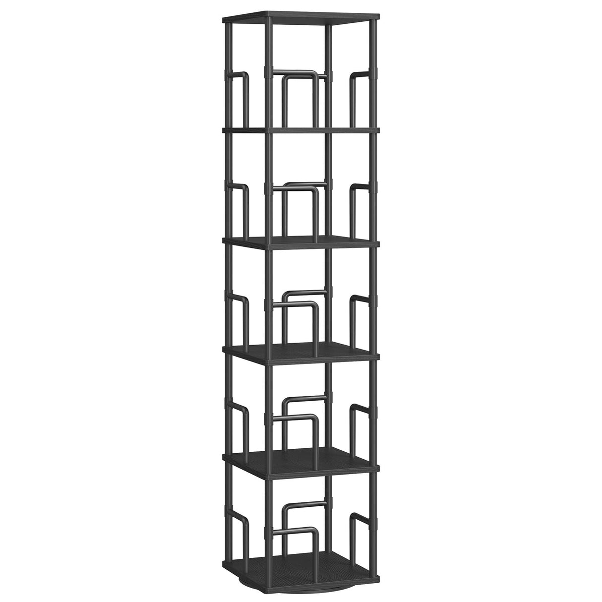 MAHANCRIS 5-Tier Rotating Bookshelf, Freestanding Corner Bookshelf, 360° Spinning Bookcase, Industrial Style Storage Rack with Rails, for Living Room, Bedroom, Study, Black BKBK1601 MAHANCRIS