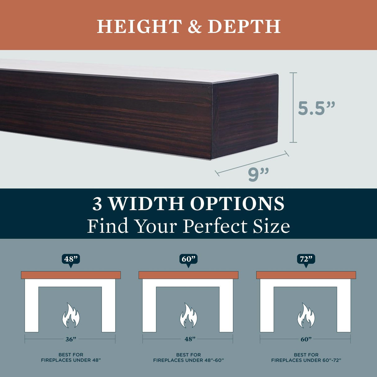 MANTELSDIRECT 60 Inch Floating Fireplace Mantel Wood Shelf in Coffee Bean - Austin from Mantels Direct | Wooden Rustic Wall Shelf Perfect for Décor and Electric Fireplaces MANTELSDIRECT