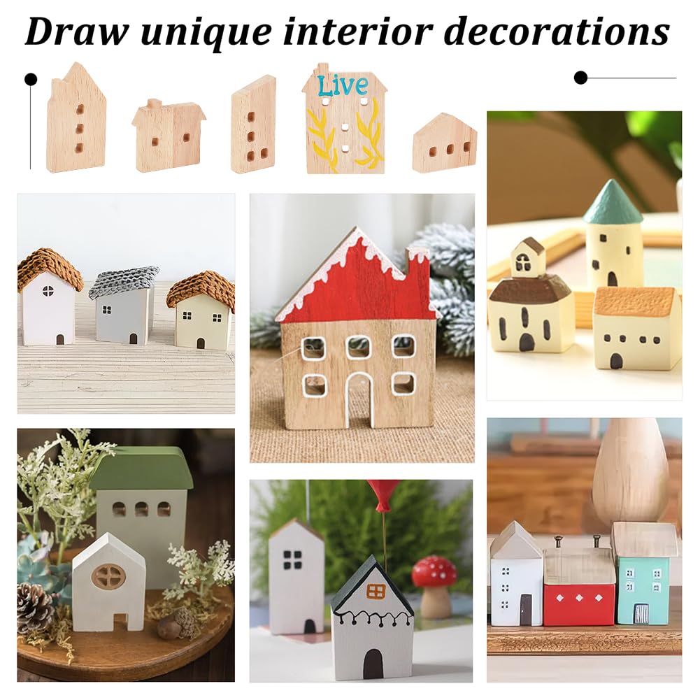 OLYCRAFT 15Pcs Unfinished Wooden House Shaped Blocks House Blank Wood Cutouts Wood Blocks with Hole Wooden Display Decoration Pieces for Home Kitchen Office Shelf Coffee Bar Decor -15 Styles OLYCRAFT