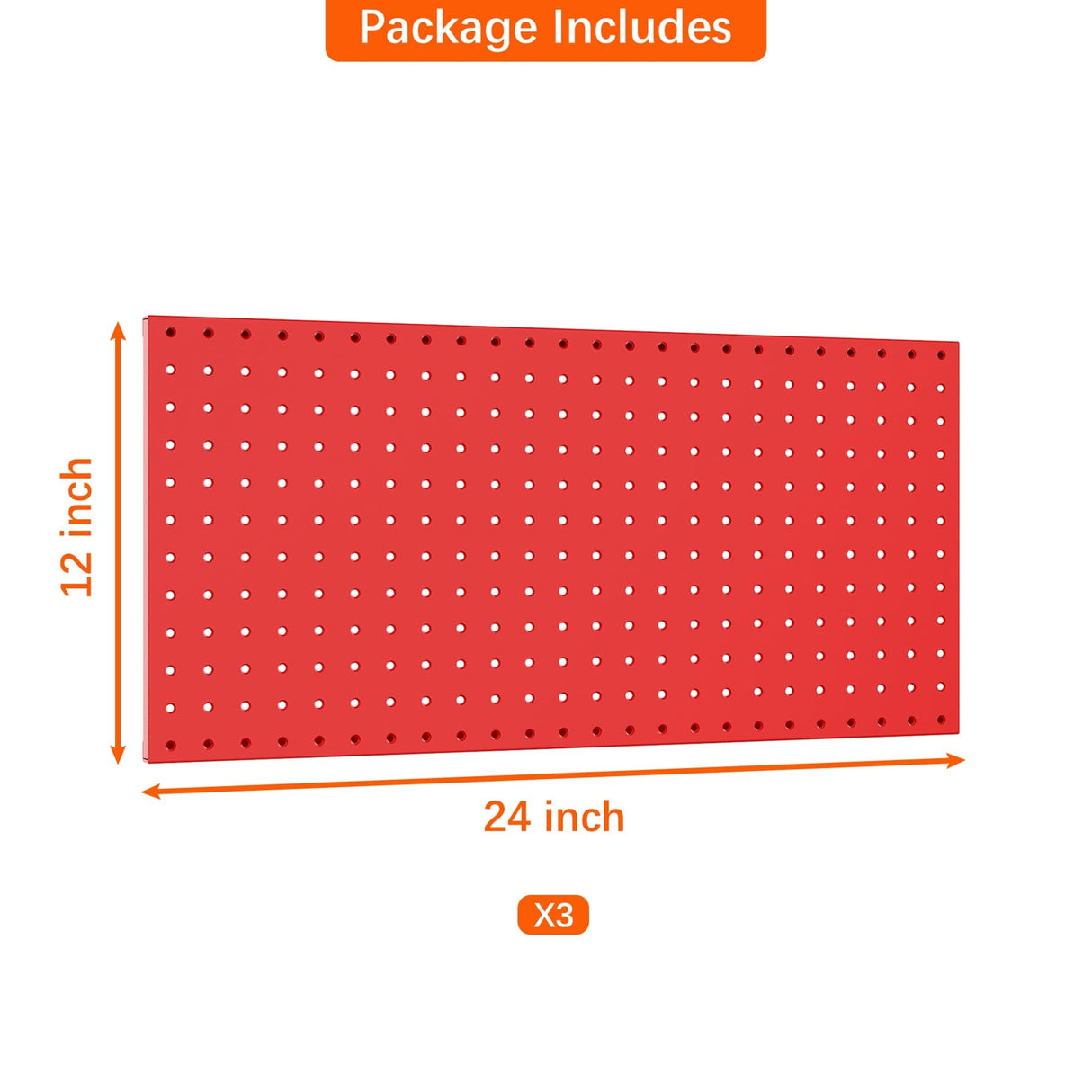 TORACK 3 PCS Metal Pegboard Panels(12x24 inch) for Wall Garage Tools Storage Pegboard System for Workbench, Modular Peg Board Tool Organizer Board Kit(Pack of 3, Red) TORACK