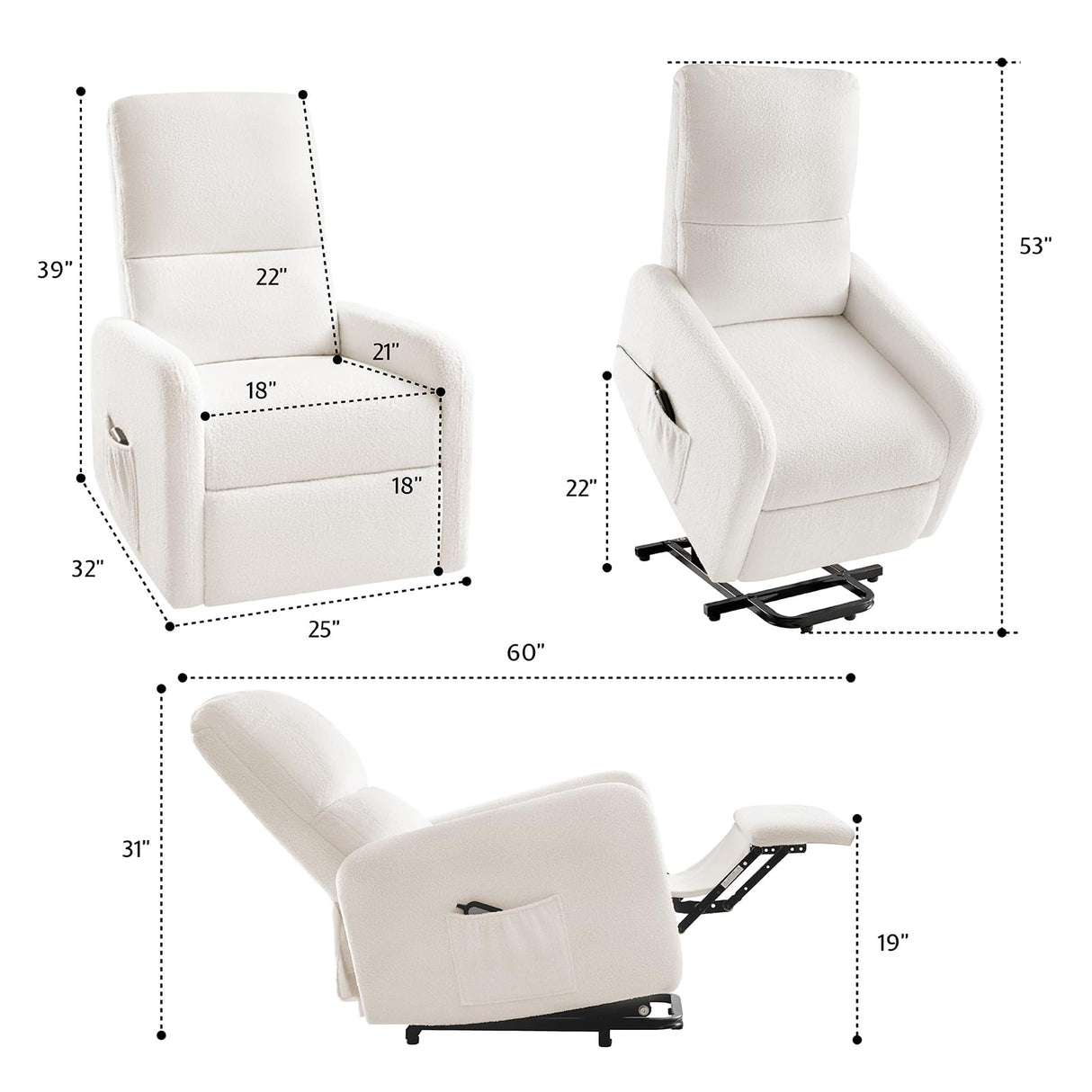 Jocisland Power Lift Recliner Chairs for Adults, Small Electric Recliners with High Back & Side Pocket for Nursery Living Room Bedroom, Comfy Upholstered Modern Nursing Single Sofa, Teddy White Jocisland