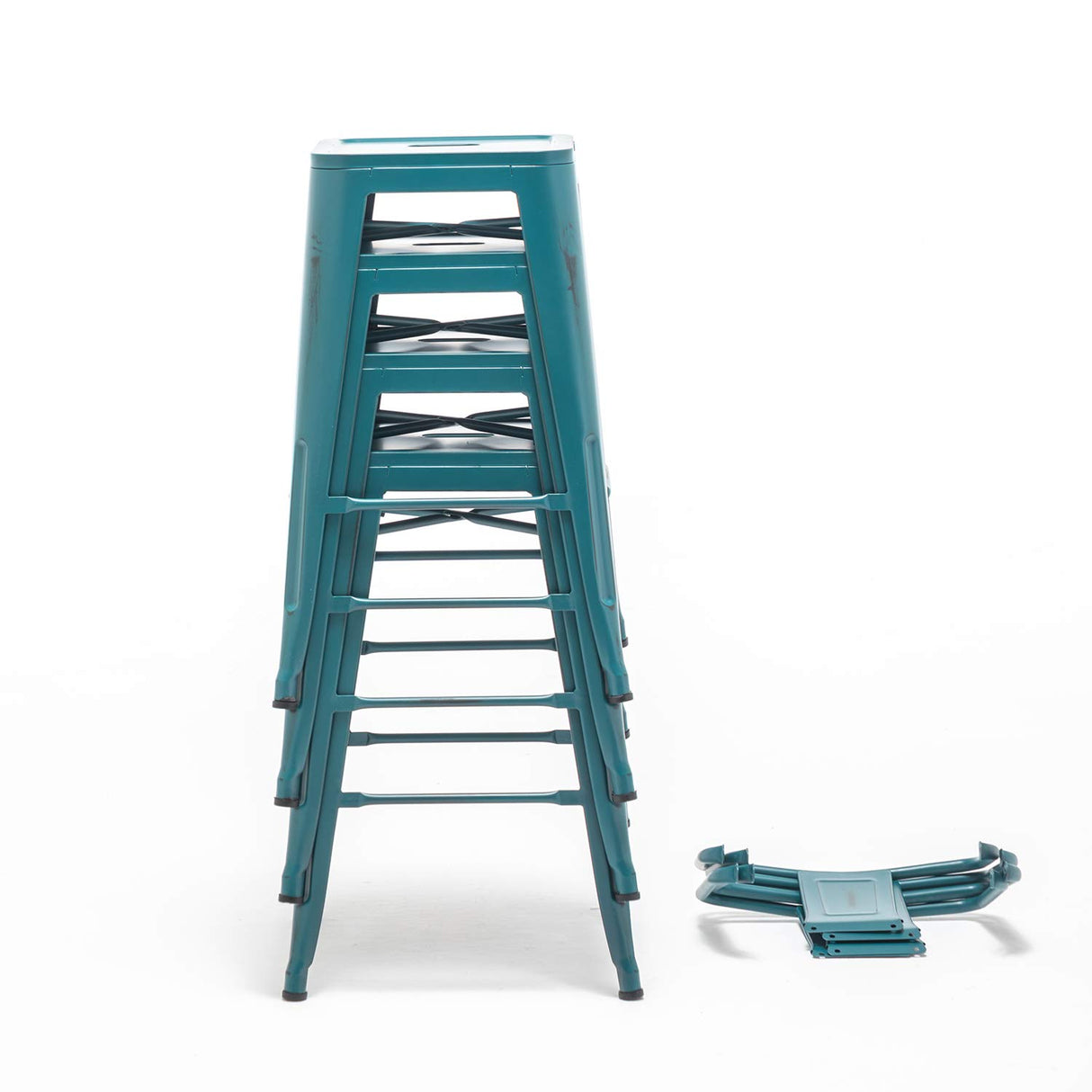 Aklaus Metal Bar Stools Set of 4 Barstools Bar Height Bar Stools with Back Industrial Bar Stool Indoor Outdoor Stools Kitchen Dining Chairs Modern Bar Chairs Distressed Teal Blue 30inch Stools Aklaus