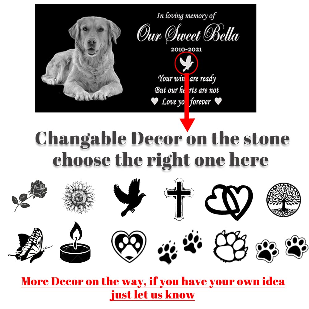 ODB Personalized Pet Memorial Stones, Black Granite Memorial Garden Stone Engraved with Photo, Gifts for Someone Who Lost a Loved One, or Pet, Dog, Cat (with Photo) ODB