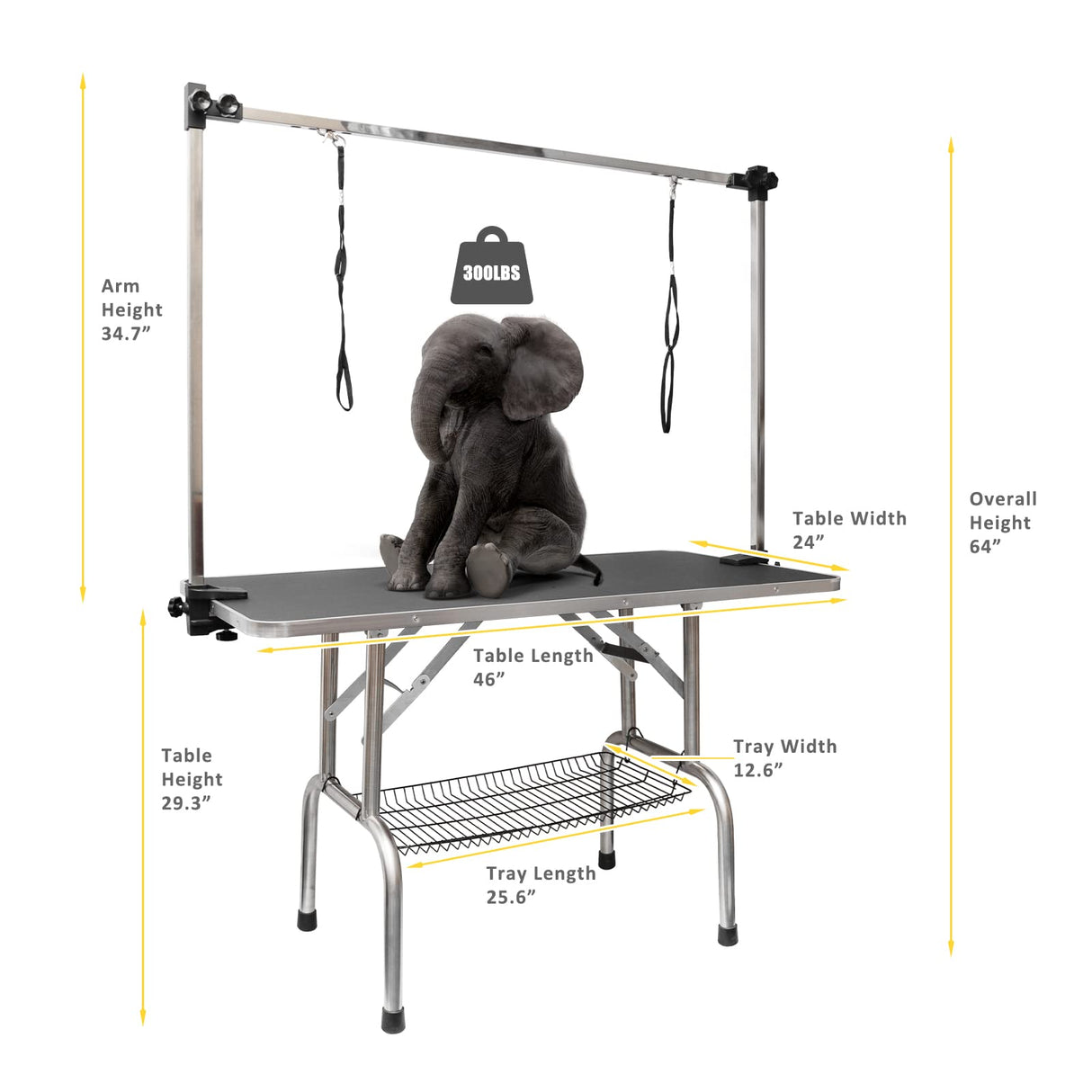 ROOMTEC 46" Dog Grooming Table,Foldable Home Pet Bathing Station with Adjustable Height Arm/Noose/Mesh Tray ROOMTEC