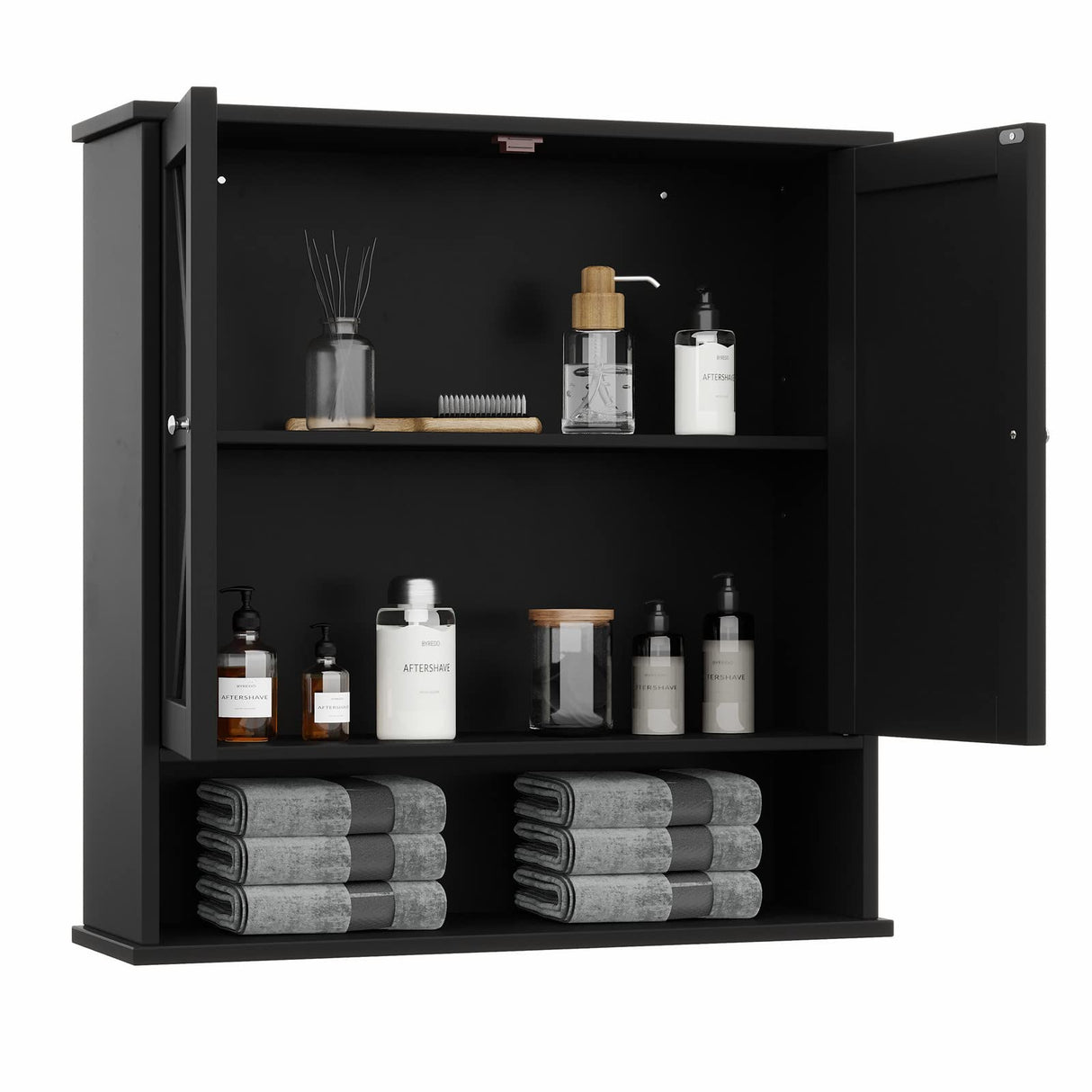 Reettic Farmhouse Medicine Cabinet with 2 Barn Doors, Bathroom Cabinet Wall Mount with Adjustable Shelf, Over The Toilet Storage for Bathroom, Living Room, Kitchen, Black BMGZ103B Reettic