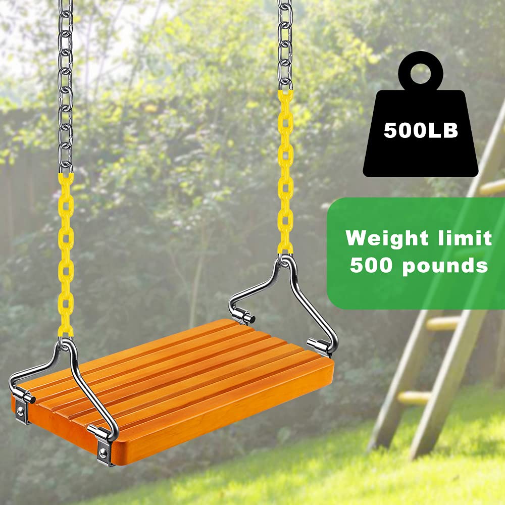 SELEWARE Wooden Swing Set, Wood Tree Swing Seat with Chain, Wood Swing Set Seat Accessories for Adult Kid Indoor Outdoor Playground Backyard SELEWARE