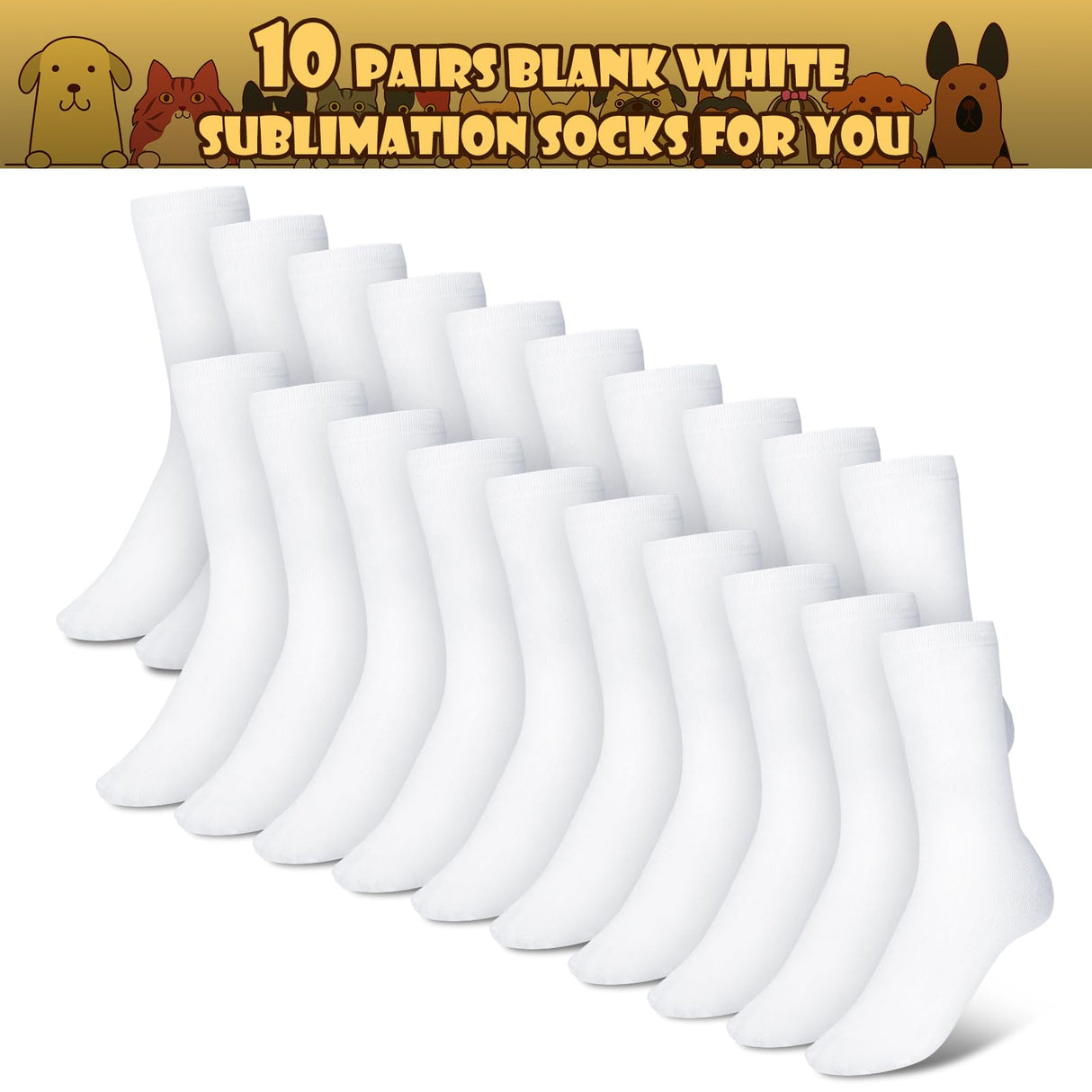 Vabean 10 Pairs Blank White Sublimation Socks Halloween DIY Socks Printable Athletic Socks Full Sublimation Socks Unisex Sports Crew Socks, One Size Vabean