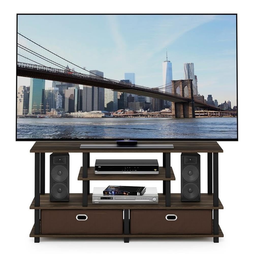 Furinno JAYA Large Stand for up to 50-Inch TV, Columbia Walnut/Black/Dark Brown Furinno