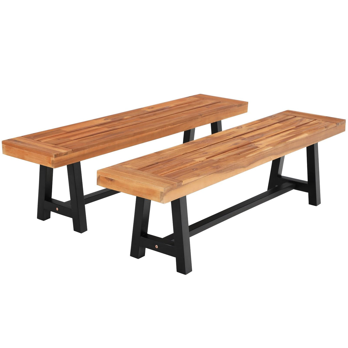 Sophia & William Outdoor Bench Garden Bench Wood 63", Patio Dining Bench Weatherproof, Wooden Park Front Porch Benches for Outside, Backless Acacia Wood Bench Long Narrow Clearance, 2 Pack, Teak Sophia & William