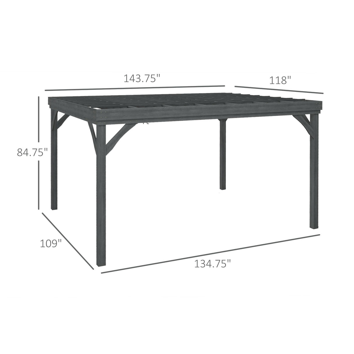 Outsunny 10' x 12' Outdoor Pergola, Wood Gazebo Grape with Concrete Anchors for Climbing Plant Support at Garden, Patio, Backyard, Deck, Gray Outsunny