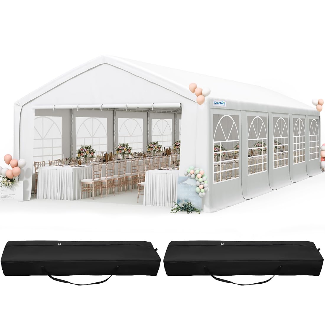 Quictent 16x32ft Party Tent Heavy Duty Outdoor Gazebo White Wedding Tent Canopy Event Shelter Carport with Removable Sidewalls & 4 Carry Bags Quictent