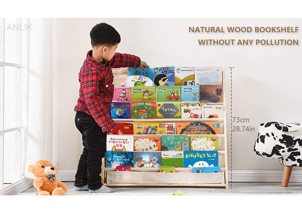 Morimoe Sling Bookshelf Kids Book Rack Storage, Natural Beige (Beige, W:75cm) Morimoe