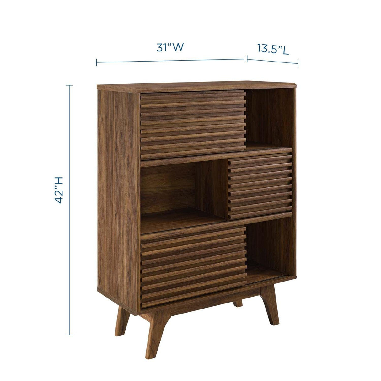 Modway Render Three-Tier Display Storage Cabinet Stand, Walnut Modway
