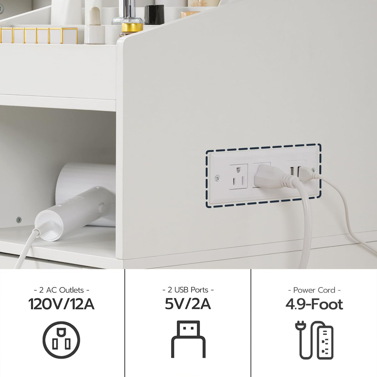HOOBRO White Vanity Desk with Mirror and Lights, Farmhouse Vanity Makeup Desk with Charging Station, 41.5" Makeup Vanity Desk with Lighted Mirror, Power Outlet HOOBRO