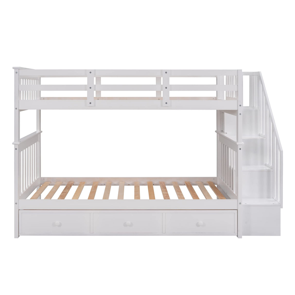 Harper & Bright Designs Twin Over Twin Bunk Bed with Stairs and Drawers, Solid Wood Stairway Bunk Bed with Storage for Kids Teens Adults, Bedroom, Dorm - White Harper & Bright Designs