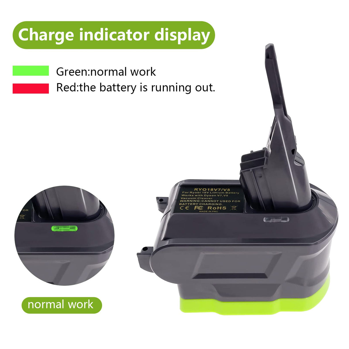 BTRUI V7/V8 Adapter for Ryobi 18V Lithium Battery Convert to for Dyson V7/V8 Animal Absolute Motorhead Pro Handheld Vacuum Cleaner BTRUI