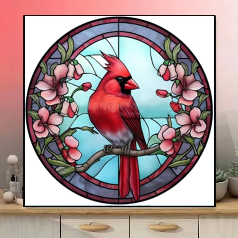 KTHOFCY 5D DIY Diamond Painting Kits for Adults Kids, Stained Glass Cardinal Full Drill Embroidery Cross Stitch Crystal Rhinestone Paintings Pictures Arts Wall Decor Painting Dots Kits 11.8X11.8 in KTHOFCY