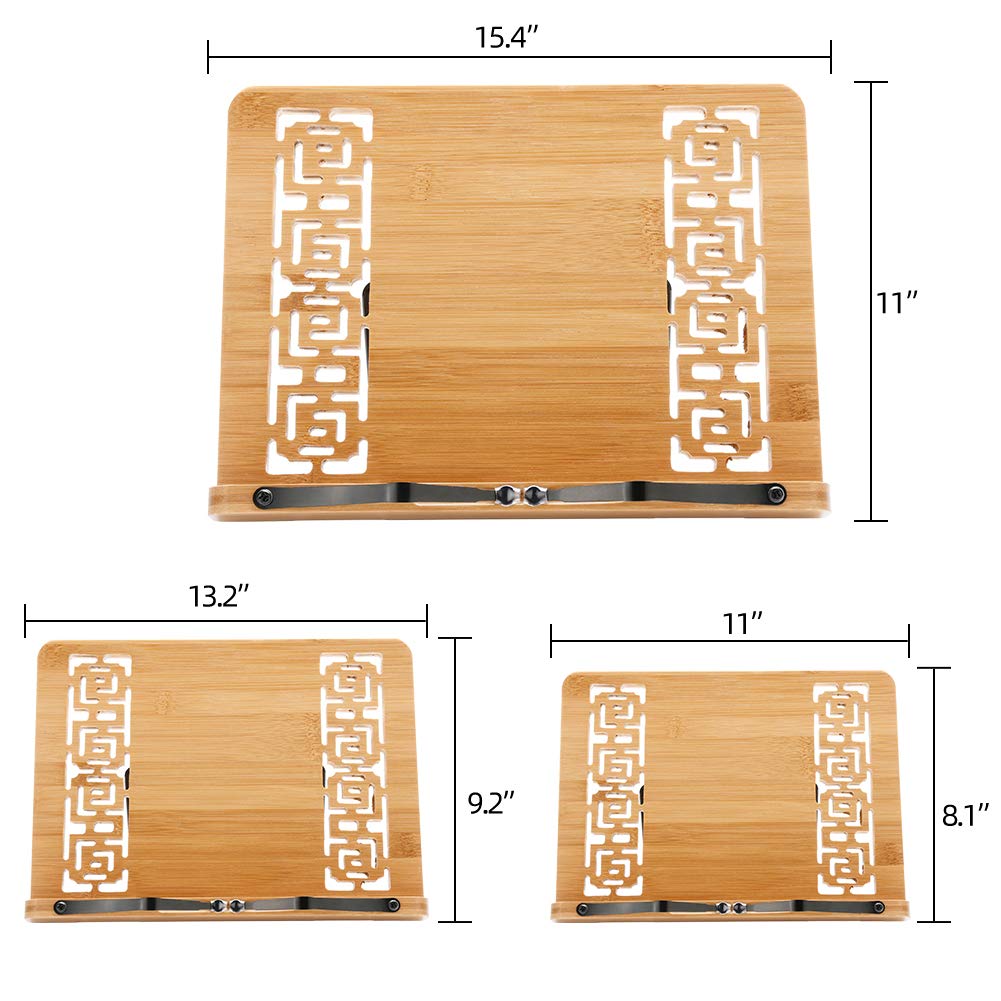 wishacc Large Size Bamboo Book Stand and Cookbook Holders for Reading Hands Free wishacc