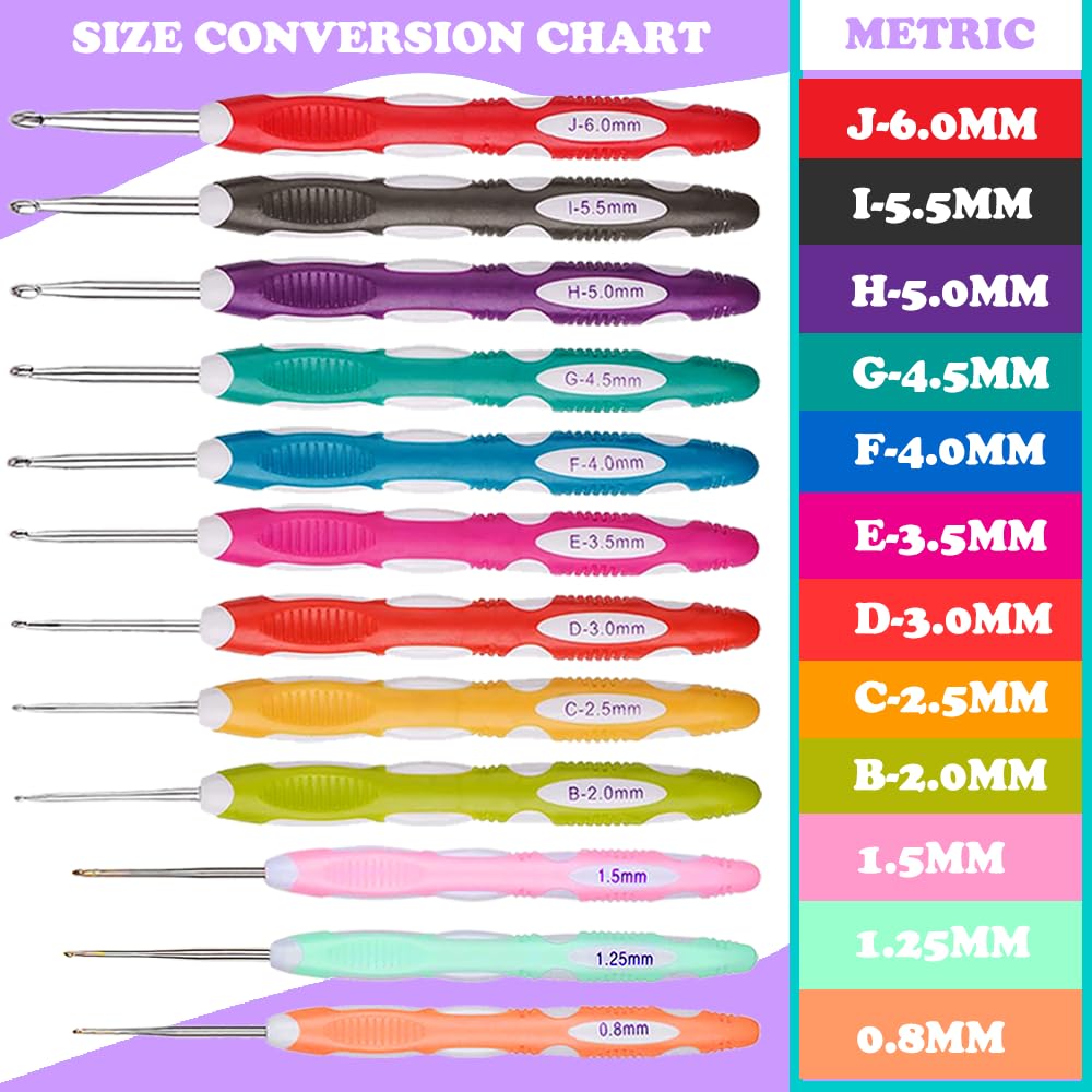 Ergonomic Crochet Hooks Set with Case, 12PCS Crochet Hooks for Arthritic Hands, Size from 0.8mm~6.0mm Lewhoo