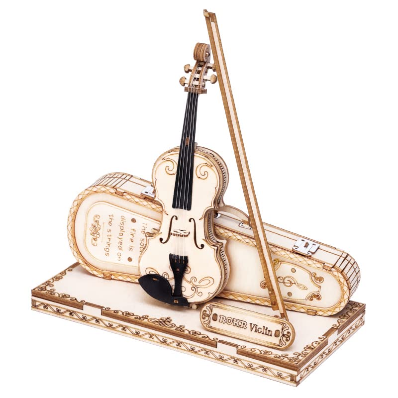 ROKR Wooden 3D Puzzles for Adults Violin, Musical Instrument Model Kit 3D Puzzles for Teens and Kids to Build, Desk Decor/DIY Hobbies/Gifts for Family and Friends (Violin) ROKR