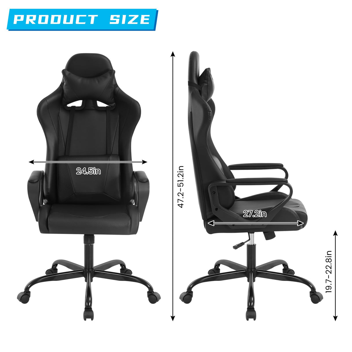 High-Back Racing Office Gaming Chair with Lumbar Support - Ergonomic Executive Reclining PC Desk Chair for Adults - PU Leather Swivel Rolling Chair RROCOSIA