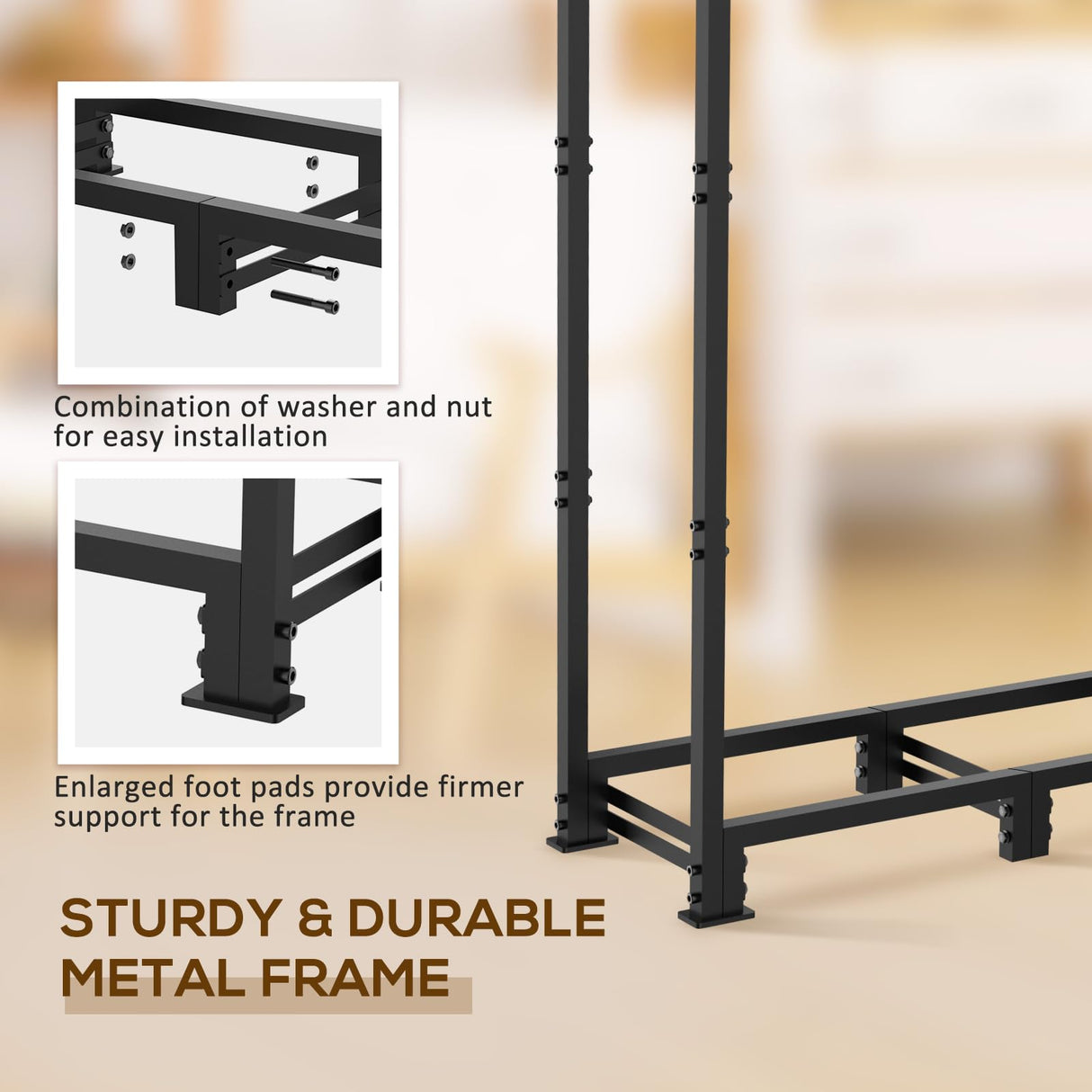 LOENIY 4ft Firewood Rack Outdoor with Waterproof Widened Cover, Heavy Duty Firewood Holder includes Hooks, Powder-coated Wood Rack with Carrier Bag, Firewood Storage Rack for Fireplace Deck Patio LOENIY