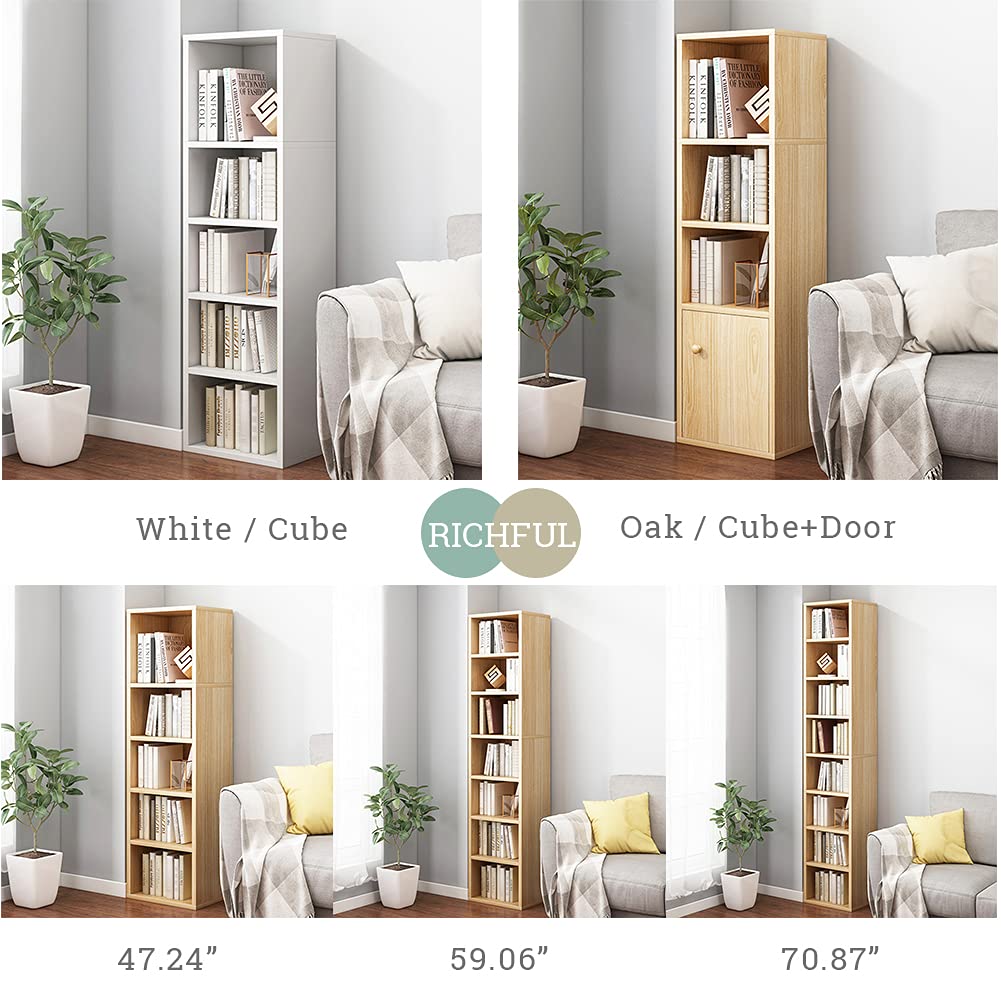 IOTXY Small Narrow Corner Bookcase - 71 Inches Tall Gap Freestanding Storage Cabinet, 8 Lattices Open Shelves Tower Rack, Cubes Bookshelf in Oak IOTXY