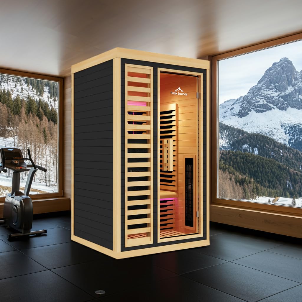 Peak Saunas Shasta 1-Person Full Spectrum Infrared Sauna with XL Medical-Grade Red Light Therapy & Smart WiFi App Control Generic