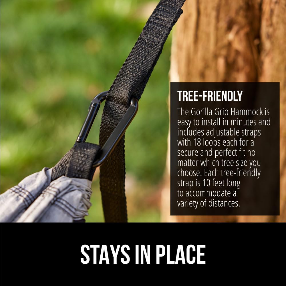 GORILLA GRIP Durable Portable Camping Hammock, Holds 400lbs with Heavy Duty Tree Straps, Comfortable Travel Swing, Camp Hammocks, Easy to Use and Install, Outdoor Essentials, Blue, 9x4.5 FT GORILLA GRIP