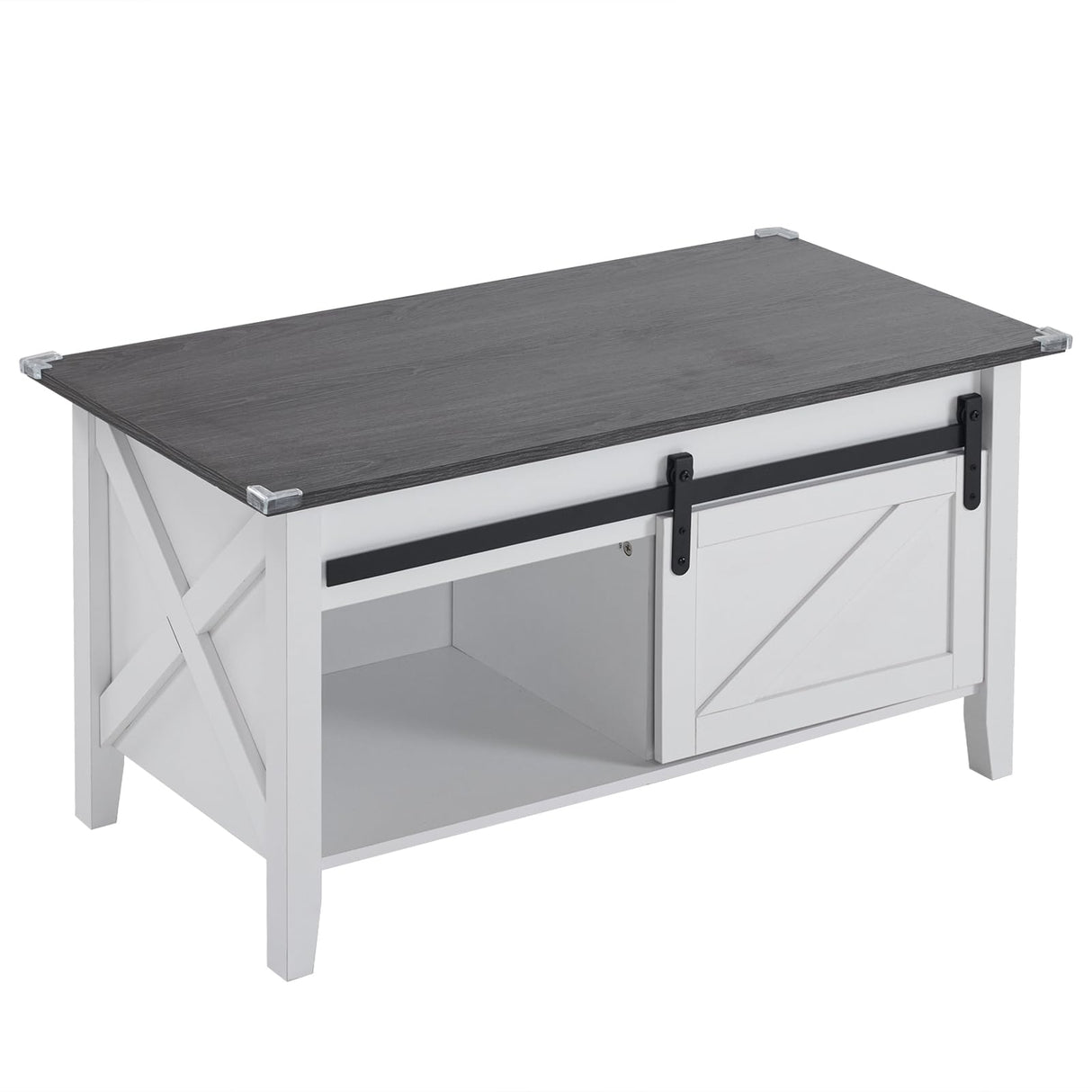 VINGLI White Charcoal Lift Top Coffee Table, 36" Small Farmhouse Barn Door Coffee Table with Storage, Rectangular Center Wood Coffe Table with Lifting Top, Living Room Tables with Hidden Compartment VINGLI