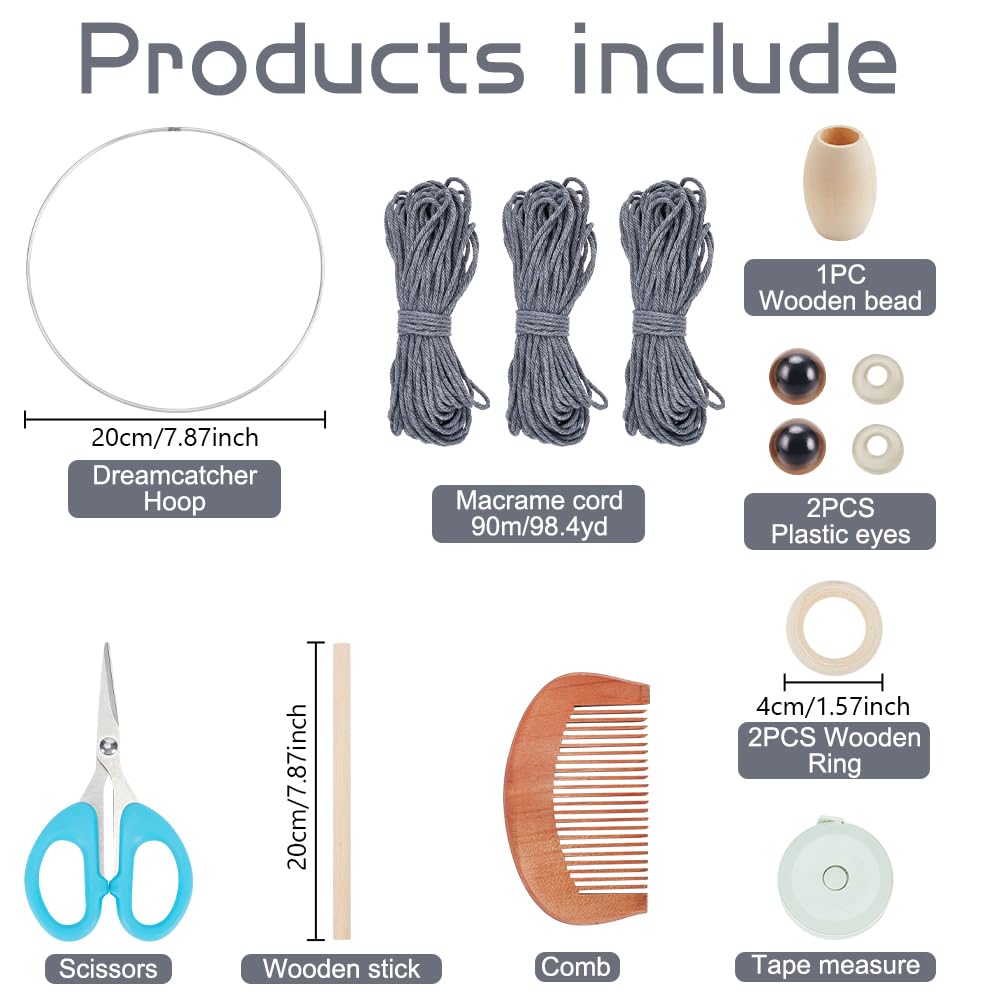 FREEBLOSS DIY Macrame Owl Kit Macrame Tapestry Wall Hanging 90m Cotton Cords Macrame Kit for Beginners with Video Tutorial Macrame Wall Art for Bedroom Decor, Gray FREEBLOSS