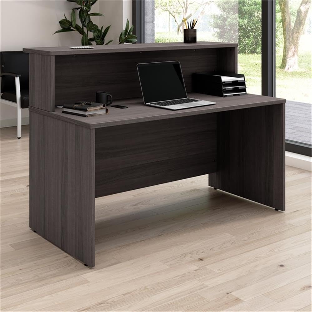 Bush Business Furniture Arrive 60W x 30D Reception Desk with Shelf in Storm Gray, Modern Receptionist Station for Office Waiting Room Bush Furniture