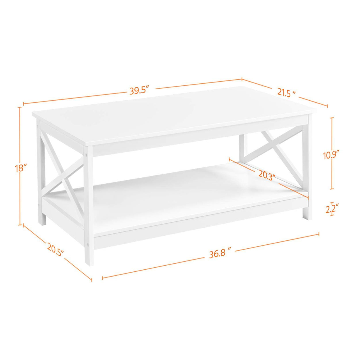 Yaheetech Wood 2-Tier White Coffee Table with Storage Shelf for Living Room, X Design Accent Cocktail Table, Simple Design Home Furniture, 39.5 x 21.5 x 18 Inches Yaheetech