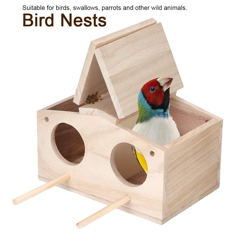 Parakeet Nesting Box, Small Wooden Bird House, Bird House Budgie Wood Breeding Box Pet Bird Nests House for Parrots Swallows, Breeding Box Cage Birdhouse Accessories Cyrank