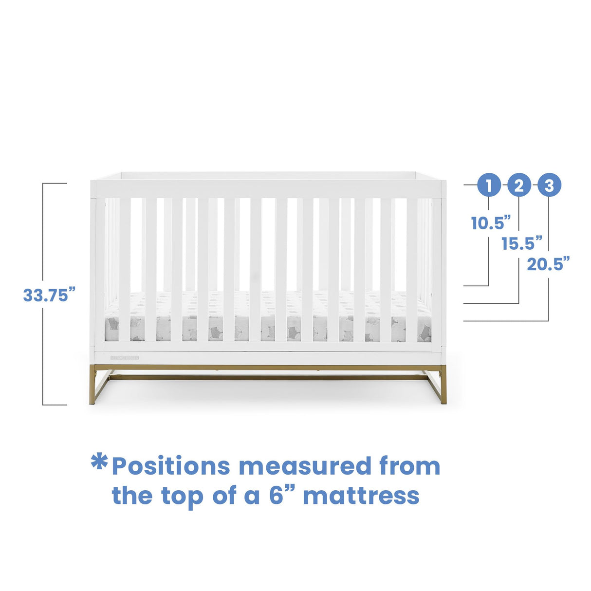 Delta Children Jade 4-in-1 Convertible Crib - Greenguard Gold Certified, Bianca White/Bronze Delta Children