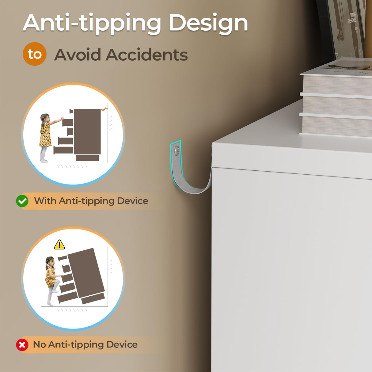 BTHFST White Dresser with LED Lights, Floating Tall Dresser with 5 Large Drawers & Open Storage Space & Pull Out Tray, Chest of Drawers, 5 Drawer Dresser Wood for Bedroom, Living Room BTHFST