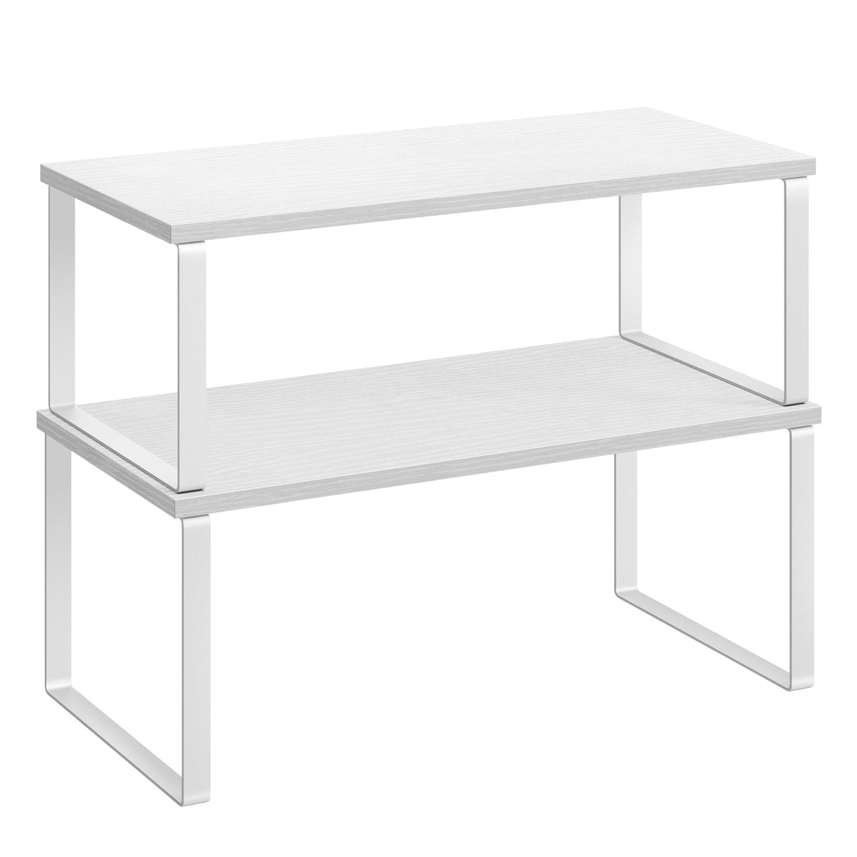 SONGMICS Cabinet Organizer Shelf, Set of 2 Kitchen Counter Shelves, Kitchen Storage, Spice Rack, Stackable, Expandable, Metal and Engineered Wood, Cloud White and Snow White UKCS025W01 SONGMICS