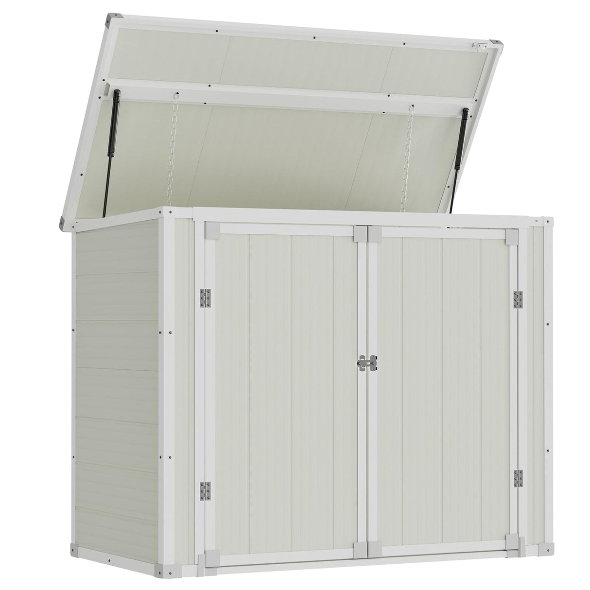 Amopatio 41 Cu Ft Outdoor Storage Shed, Horizontal Resin Trash Can Storage, Weather Resistance, Storage Box with Floor Included for Garden Tools, Lawn Mowers, Garbage Cans, Patio Use, Sandstone Amopatio