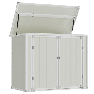 Amopatio 41 Cu Ft Outdoor Storage Shed, Horizontal Resin Trash Can Storage, Weather Resistance, Storage Box with Floor Included for Garden Tools, Lawn Mowers, Garbage Cans, Patio Use, Sandstone