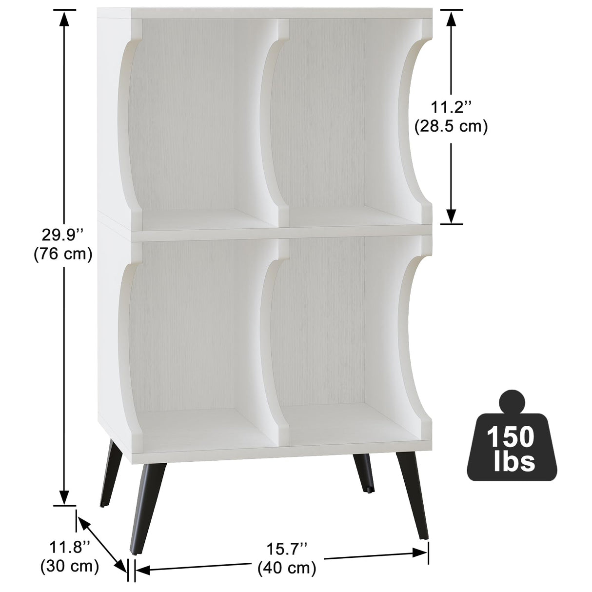 Aenuert White 4-Cube Open Bookshelf - Modern Wooden Storage Cabinet for Living Room, Bedroom, and Office Aenuert