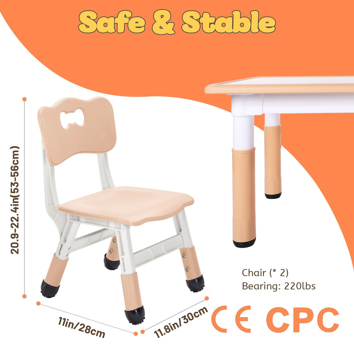 FUNLIO Adjustable Kids Chair (2pcs), 3 Level Height Adjustable Toddler Chair for Ages 3-8, Sturdy Child Chair with Maximum Bearing 220lbs, for Classrooms/Daycares/Homes, CPC & CE Approved - Natural FUNLIO