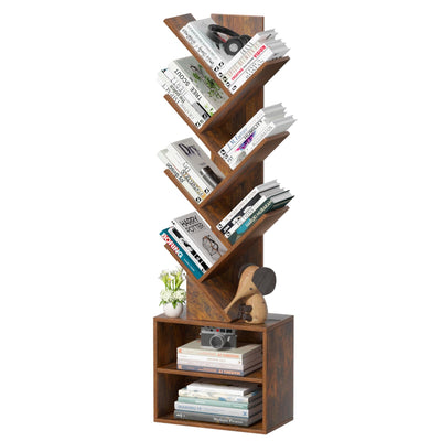 SHEEPAM 10 Tier Tree Bookshelf,Floor Standing Wood Tall Bookcase for Narrow Space, Storage Organizer Bookshelves for Books, Book Case for CDs/Movies/Books,Home Office,Living Room, Bedroom