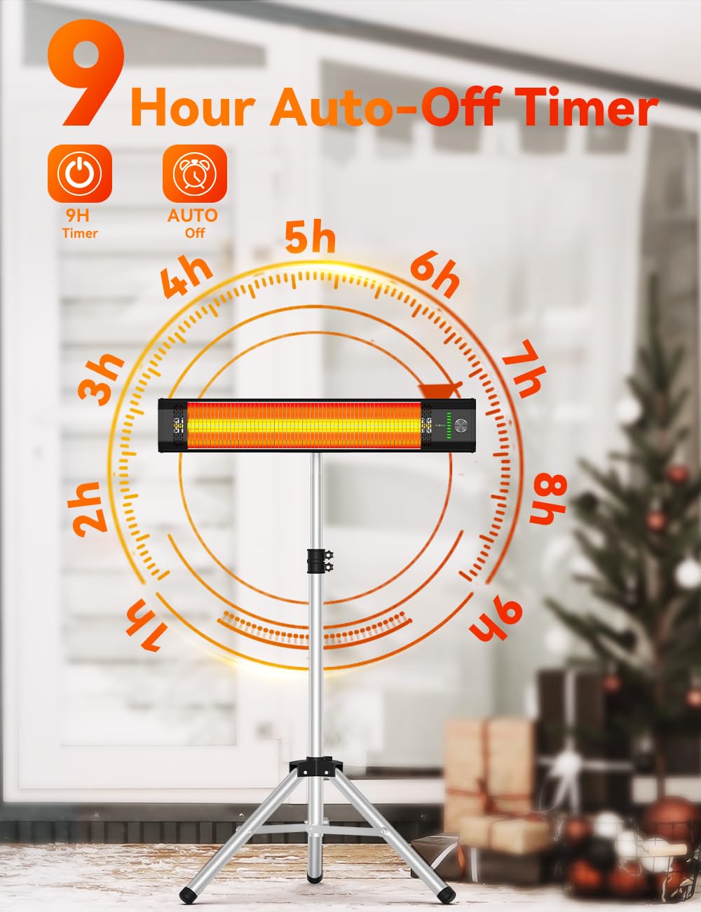 BALKO Outdoor Heaters for Patio, 9 Heating Levels, IP65 Waterproof Patio Heaters for Outdoor Use, 1500W Electric Heating Covers 400Sq.ft, 9H Timer, Tip-Over & Overheat Protection, 20FT Remote Control BALKO