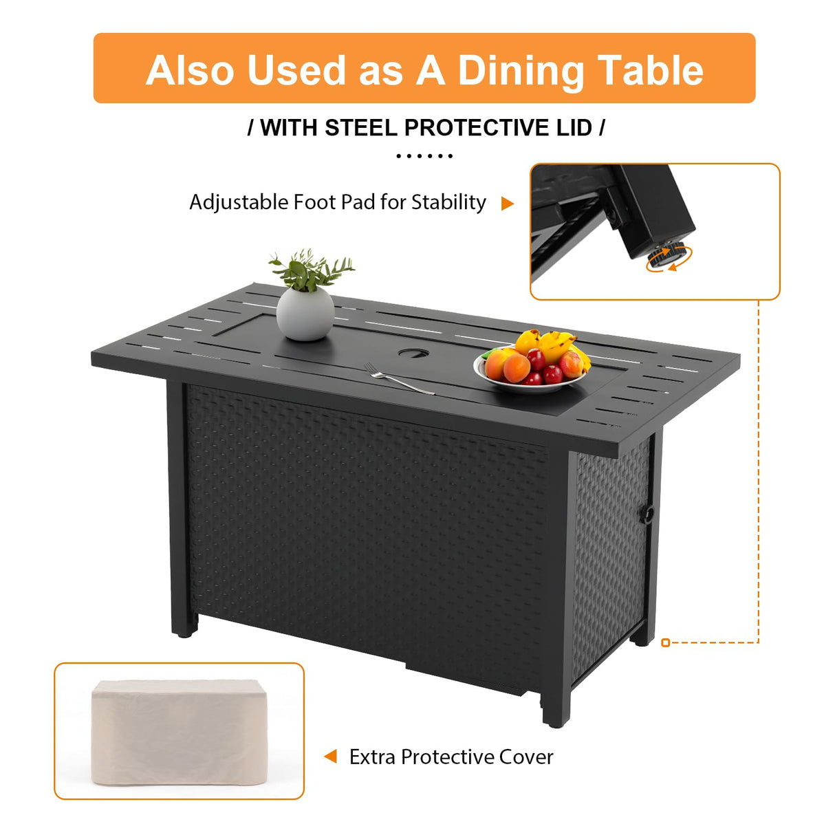 JOIVI 9 Piece Patio Conversation Set with 45" Fire Pit Table, PE Wicker Outdoor Furniture Set with Storage Box, Tempered Glass Top Table, Fireproof Glass Beads Cover, 2 Pillows Included, Gray JOIVI